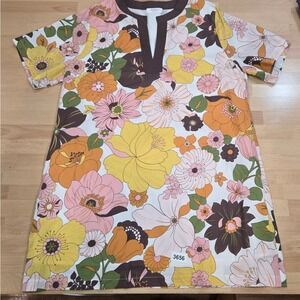 AVARA XX Large Floral Print Short Sleeve Tunic Top Colorful Flowers